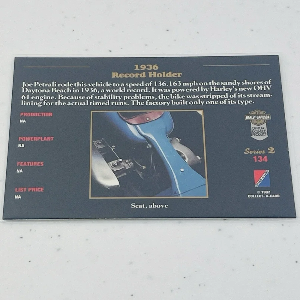 1992 Collect A Card Harley Davidson Series 2 1936 Record Holder Trading Card
